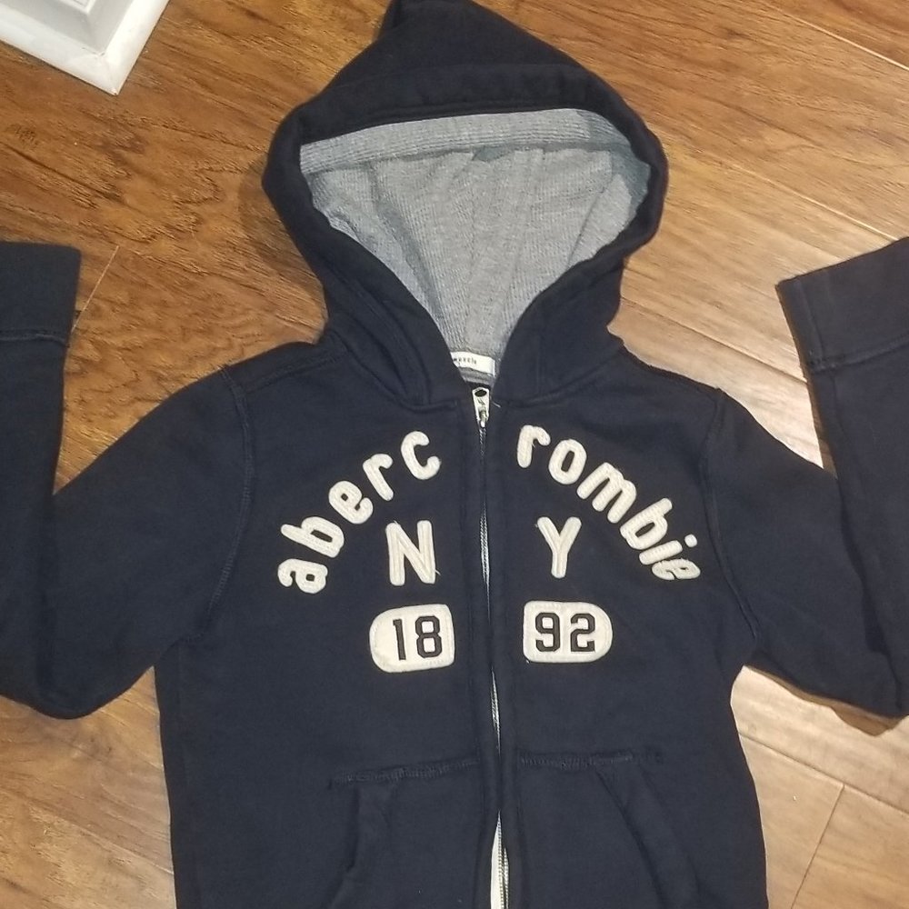 Boy's Abercrombie Kids Zippered Distressed Hoodie